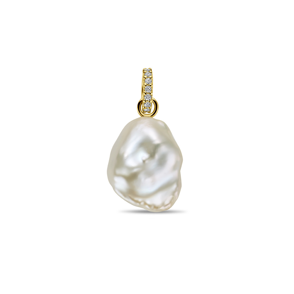 Gouden barokke parel hanger met zoetwaterparel en diamant 0.04 crt - 12 mm x 22.5 mm