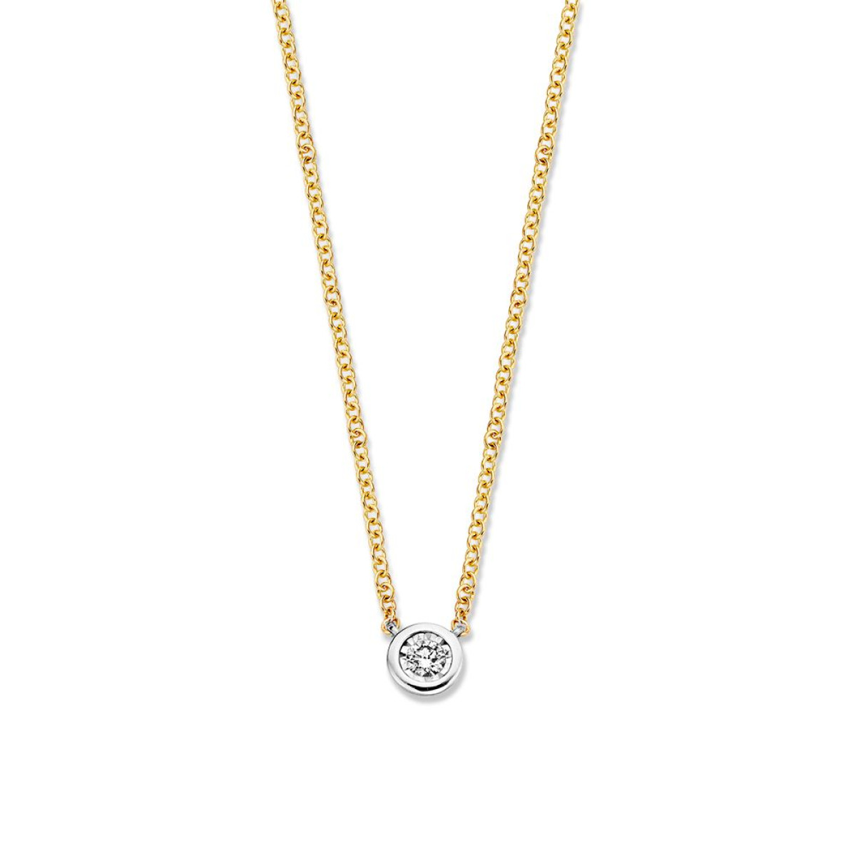 Gouden bicolor collier met rond diamanthangertje