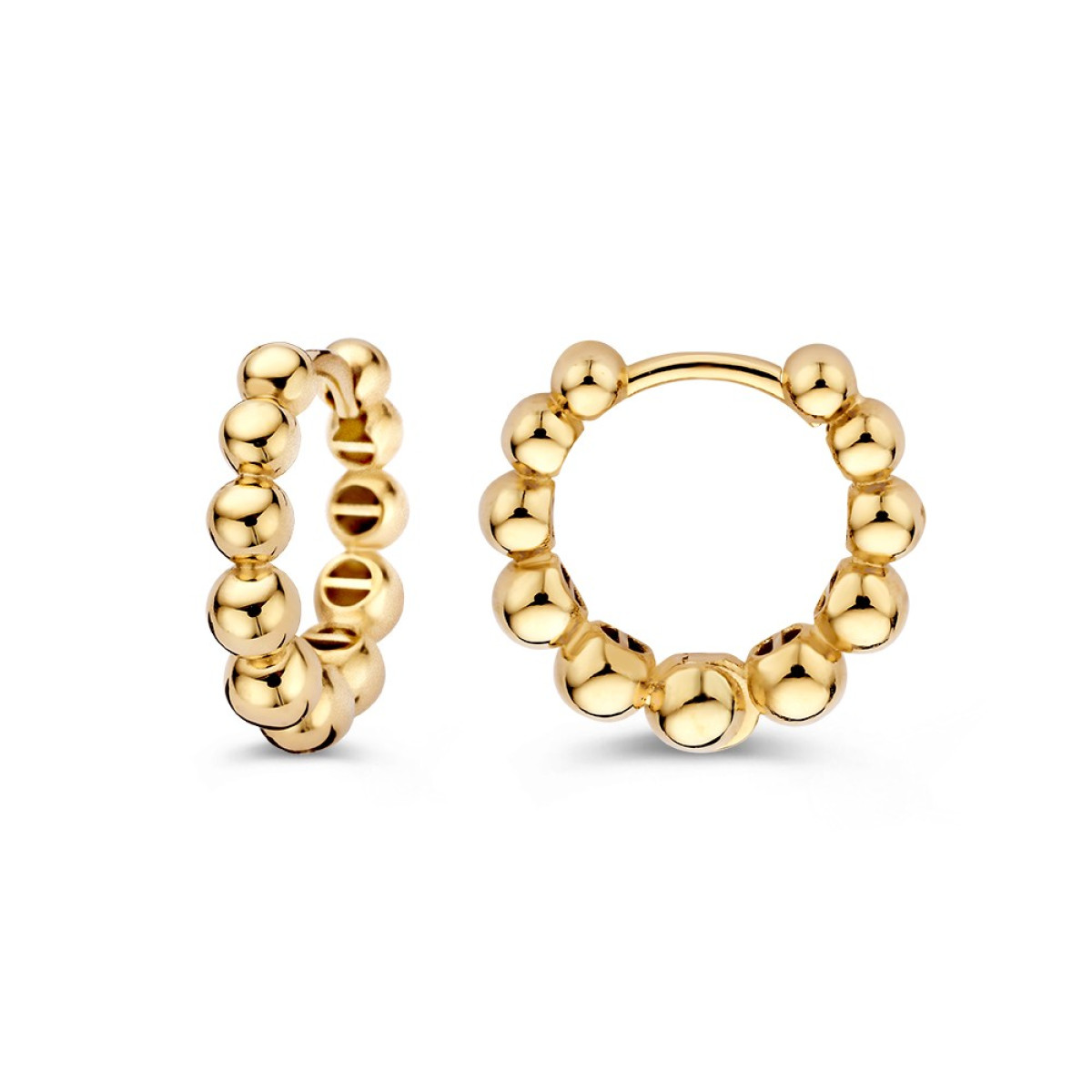 Gouden bolletjes oorringen met scharniersluiting - Diameter 11 mm