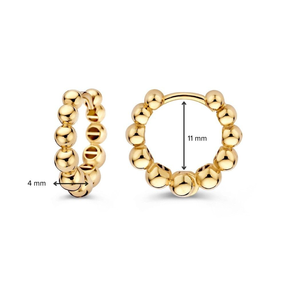 Gouden bolletjes oorringen met scharniersluiting - Diameter 11 mm