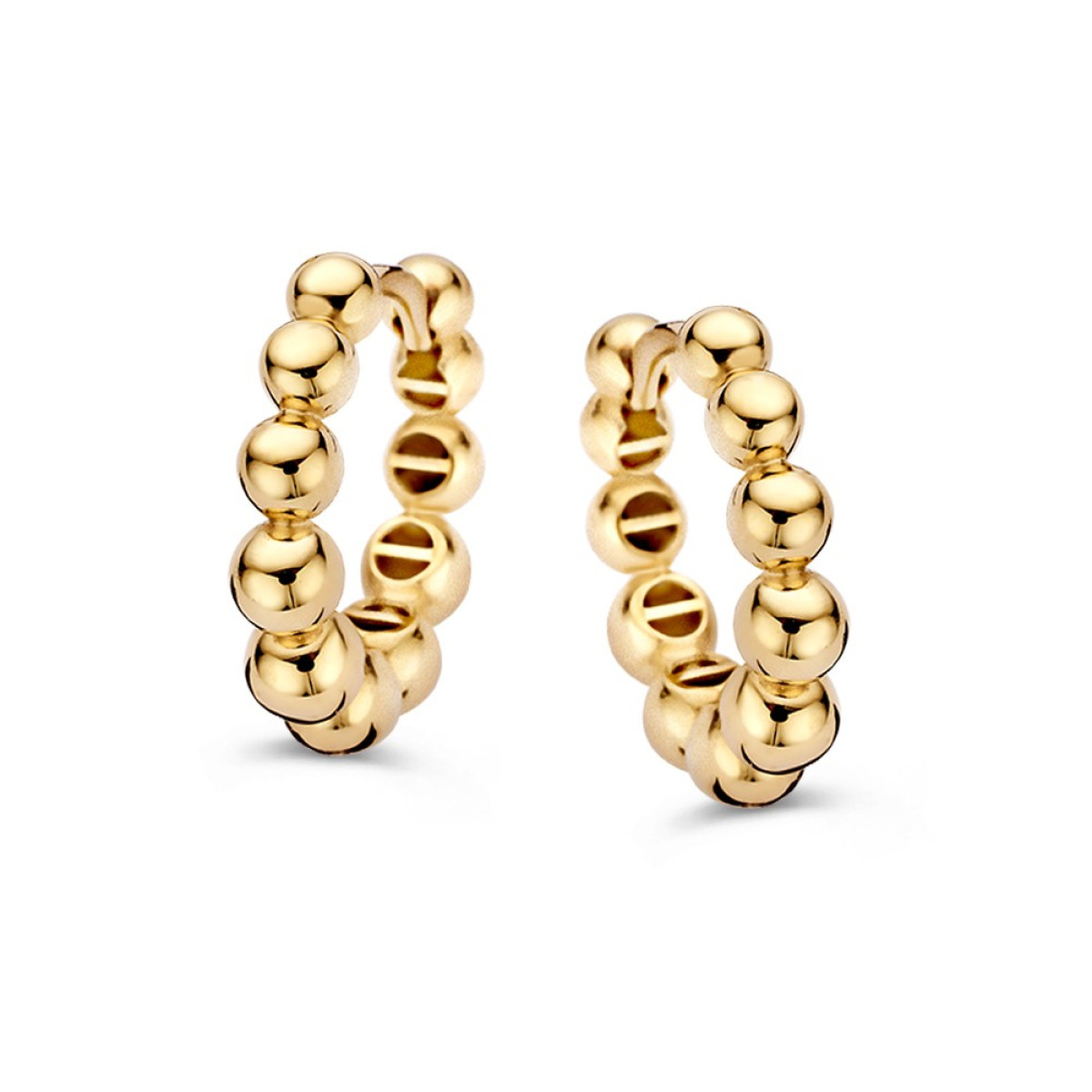 Gouden bolletjes oorringen met scharniersluiting - Diameter 11 mm