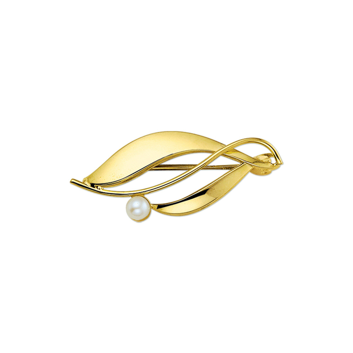 Gouden broche met zoetwaterparel - 14.5 x 35 mm
