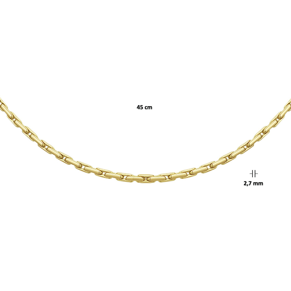 Gouden cardano schakelketting met glanzende afwerking 2.7 mm breed - Lengte 45 cm