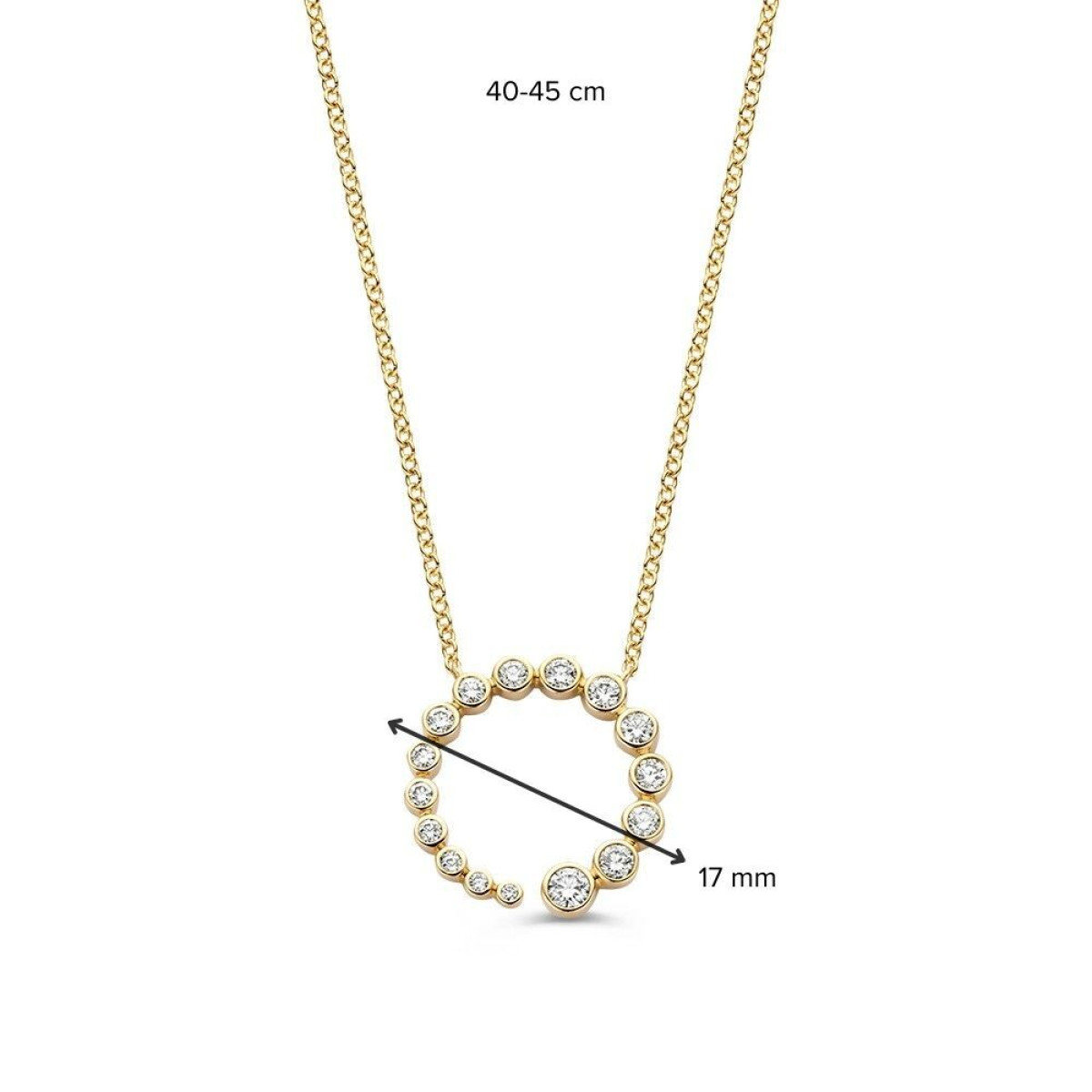Gouden collier met hanger van 17 mm bezet met diamanten 0.50 crt - Lengte 40,43,45 cm