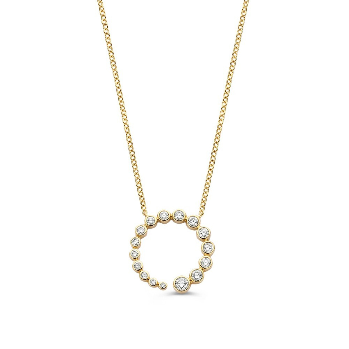 Gouden collier met hanger van 17 mm bezet met diamanten 0.50 crt - Lengte 40,43,45 cm