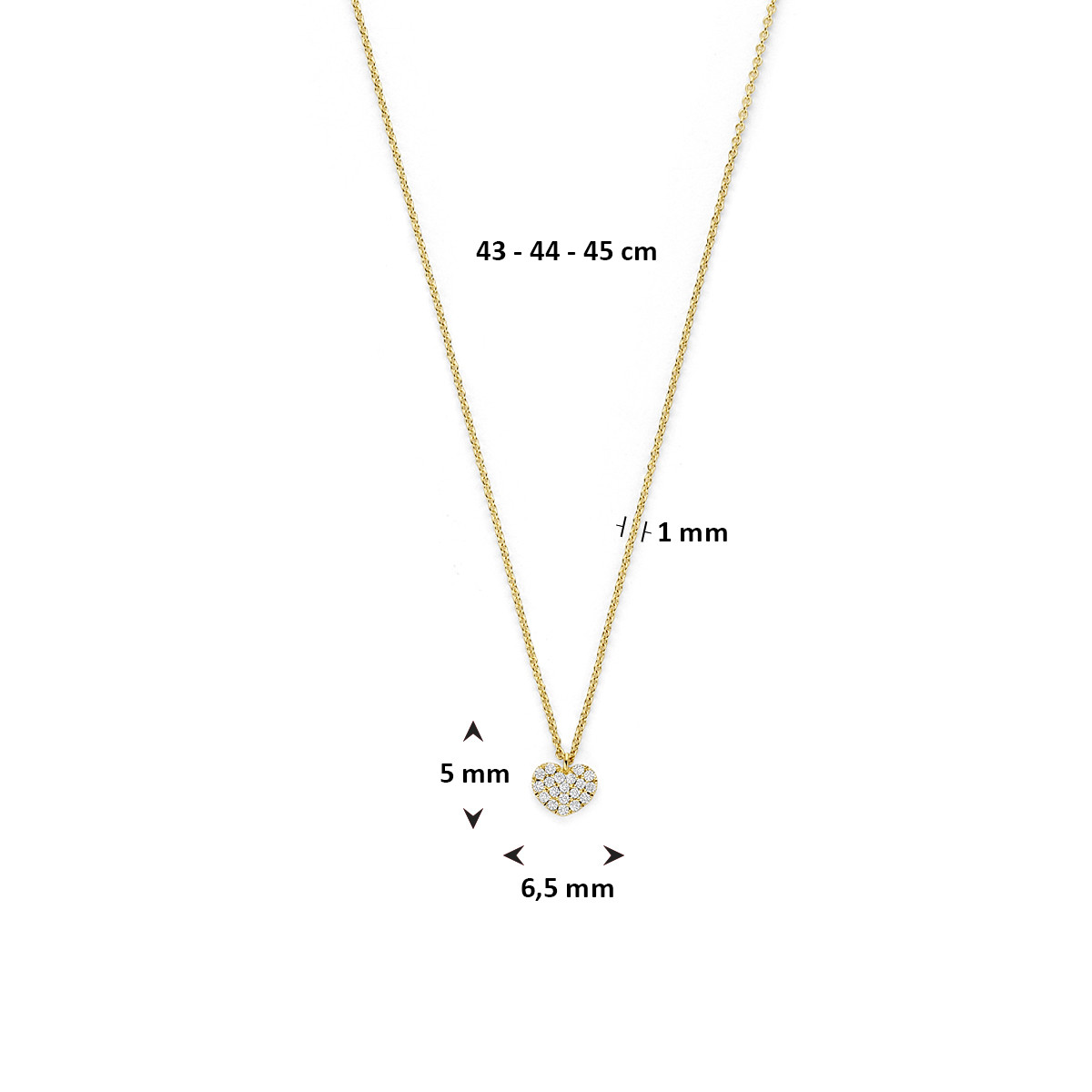 Gouden collier met hart hanger 14-karaat en diamanten 0.09 crt - Lengte 43-44-45 cm