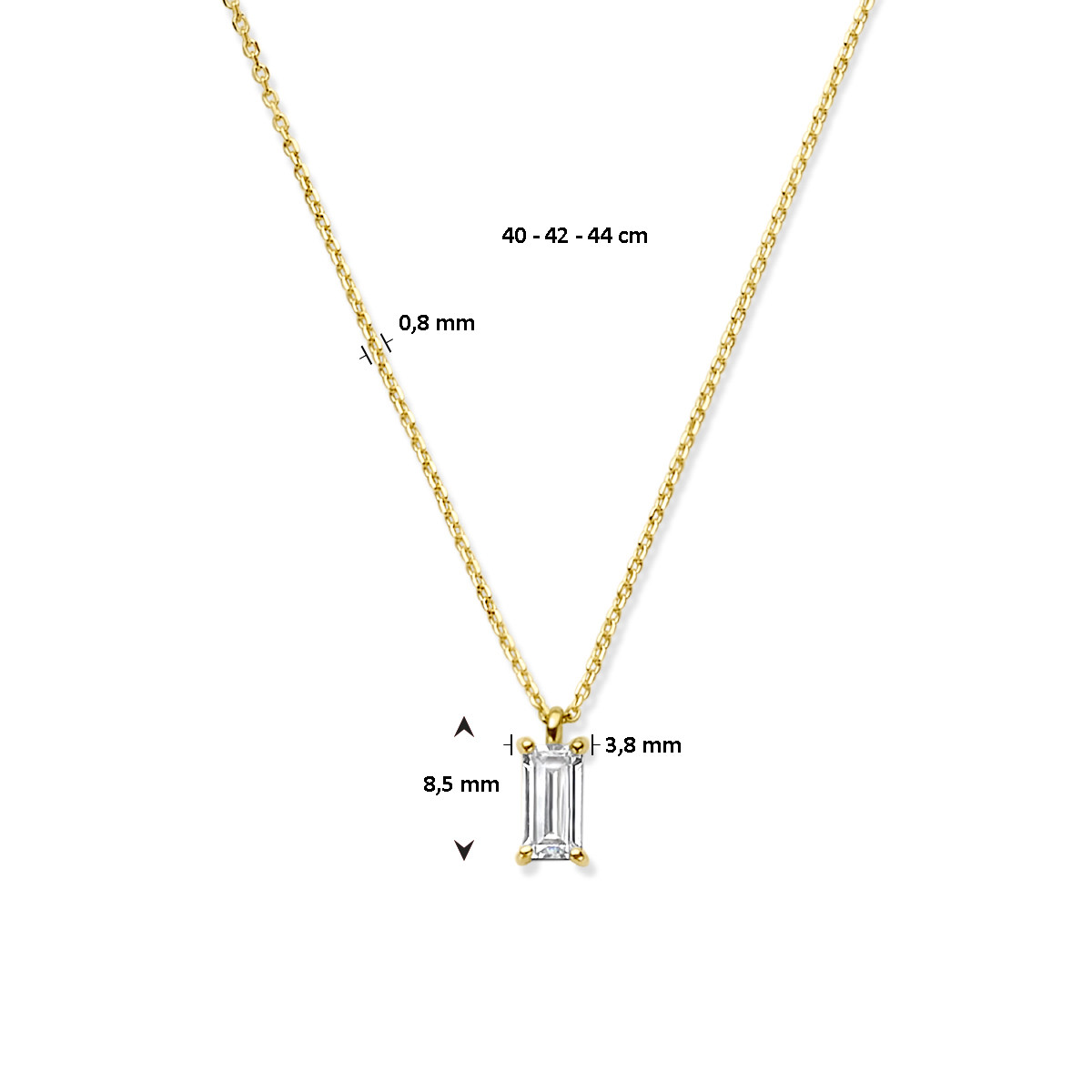 Gouden collier met rechthoekige zirkonia - Lengte 40-42-44 cm