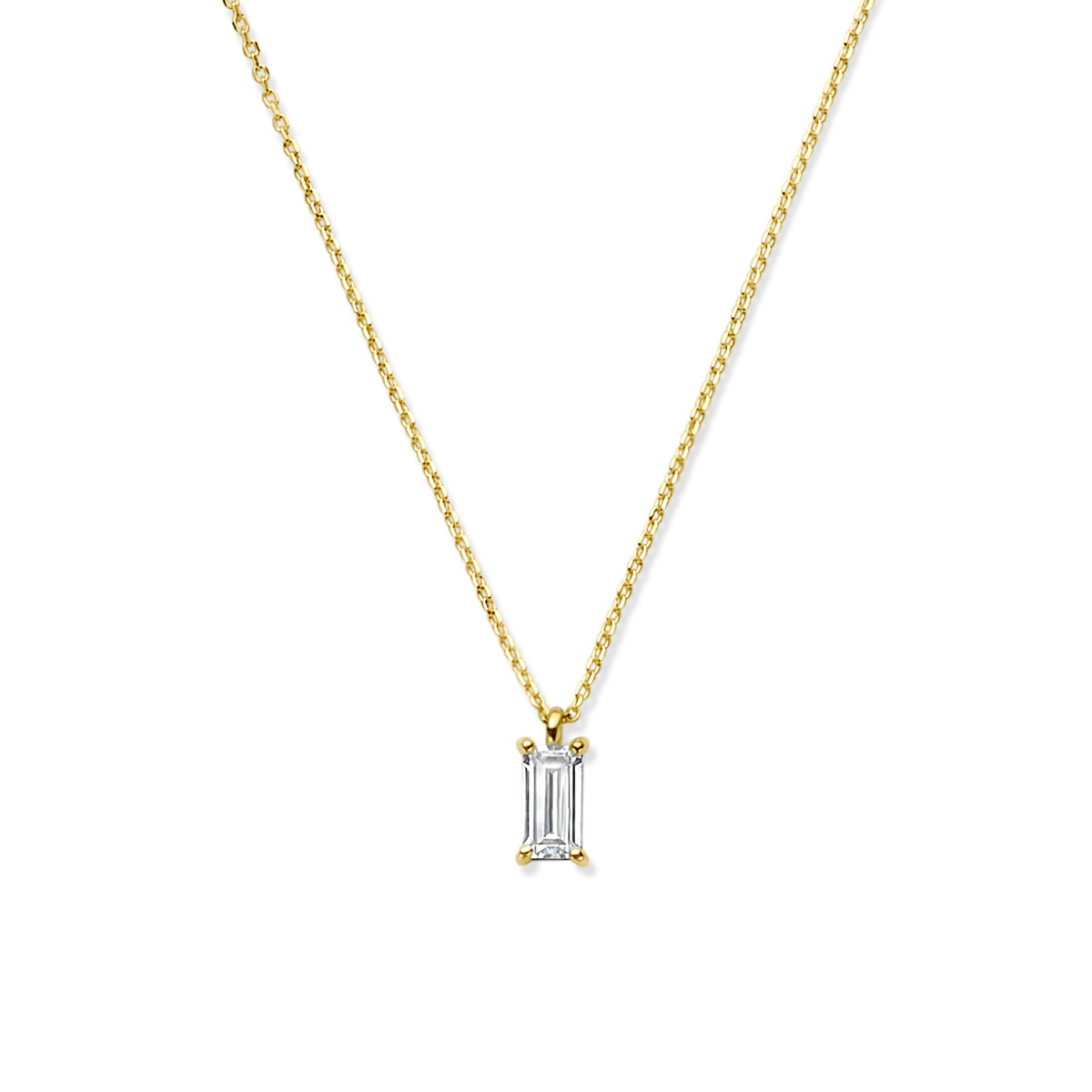 Gouden collier met rechthoekige zirkonia - Lengte 40-42-44 cm