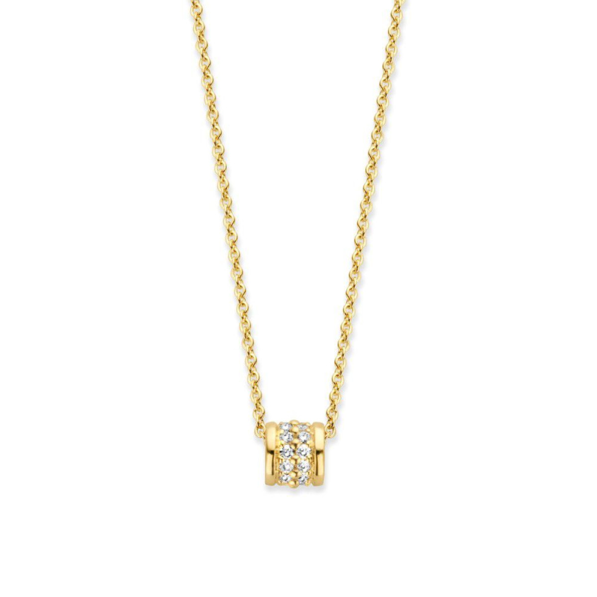 Gouden collier met tonnetje en diamant 0.12 crt