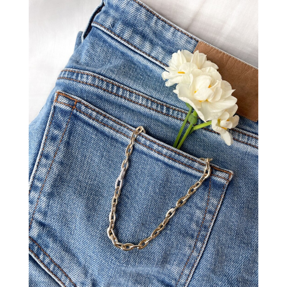 Gouden collier van 14-karaat met twee diamanten schakels 0.50 crt - Lengte 45 cm