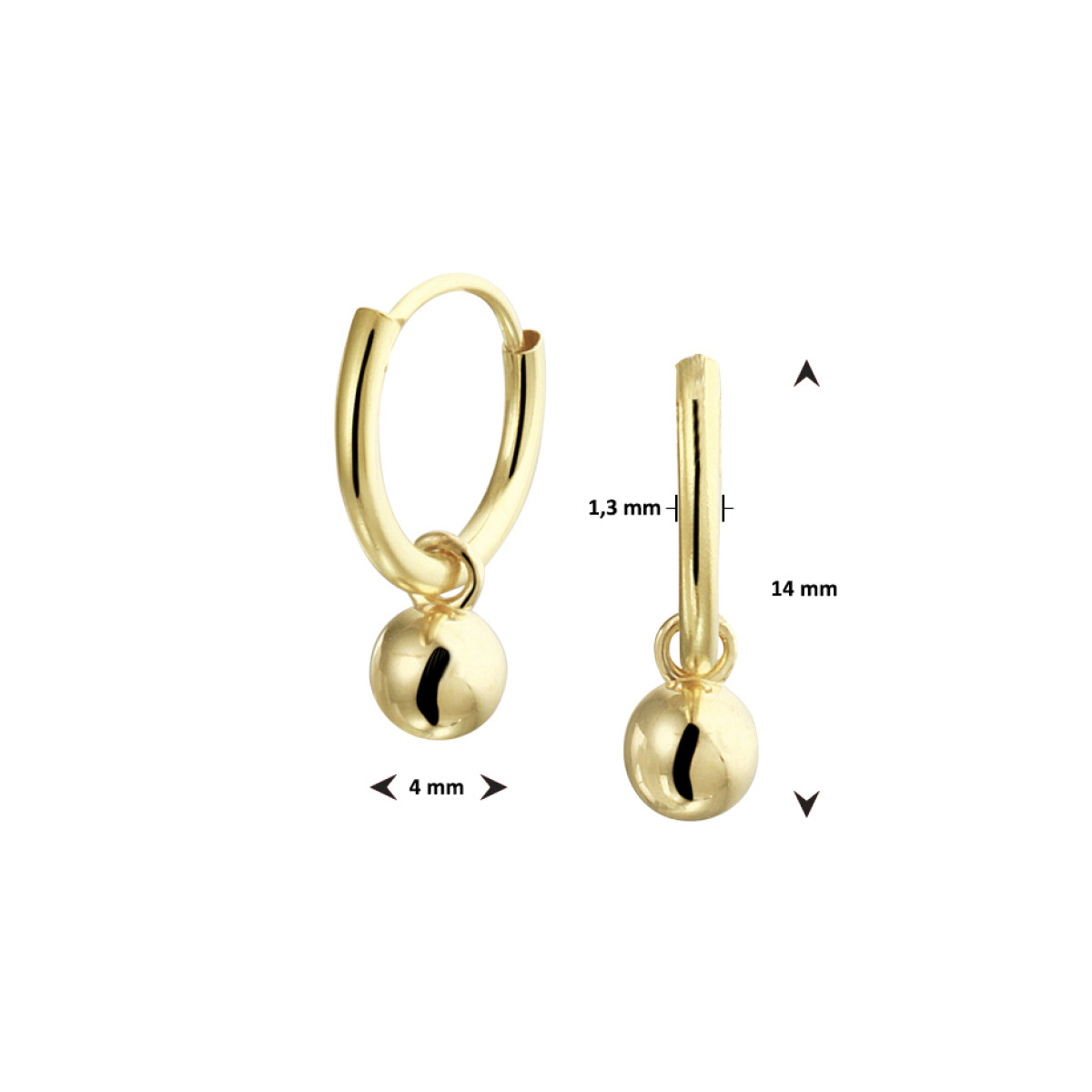 Gouden creolen met hanger bolletjes