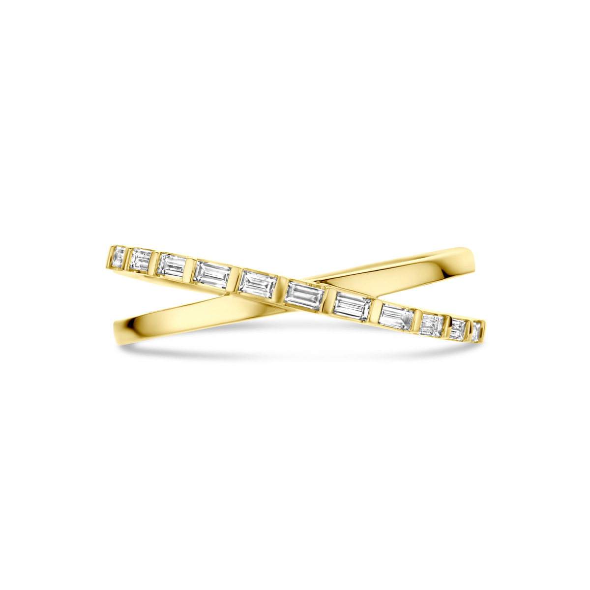 Gouden crossover ring met diamanten van 0.22 crt
