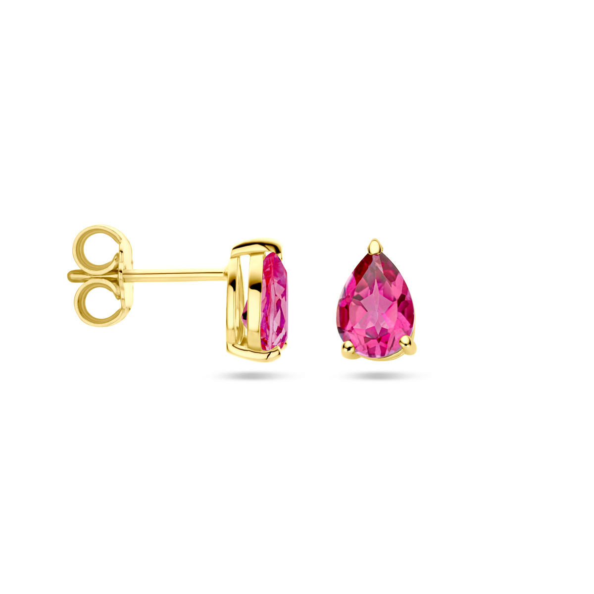 Gouden druppel oorknopjes roze topaas - 5 mm x 8 mm