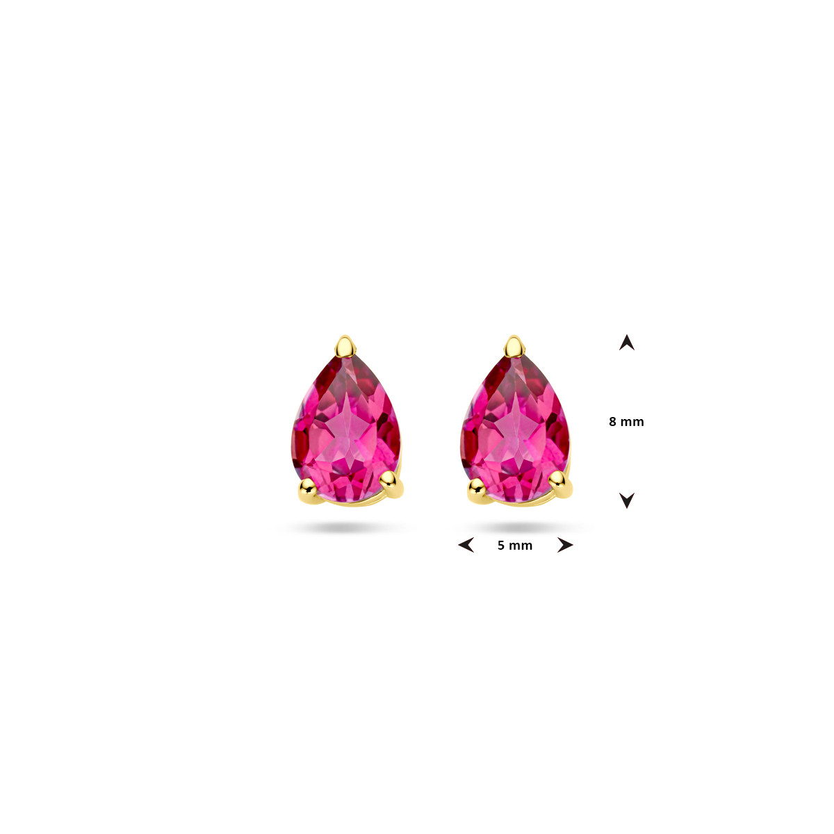Gouden druppel oorknopjes roze topaas - 5 mm x 8 mm