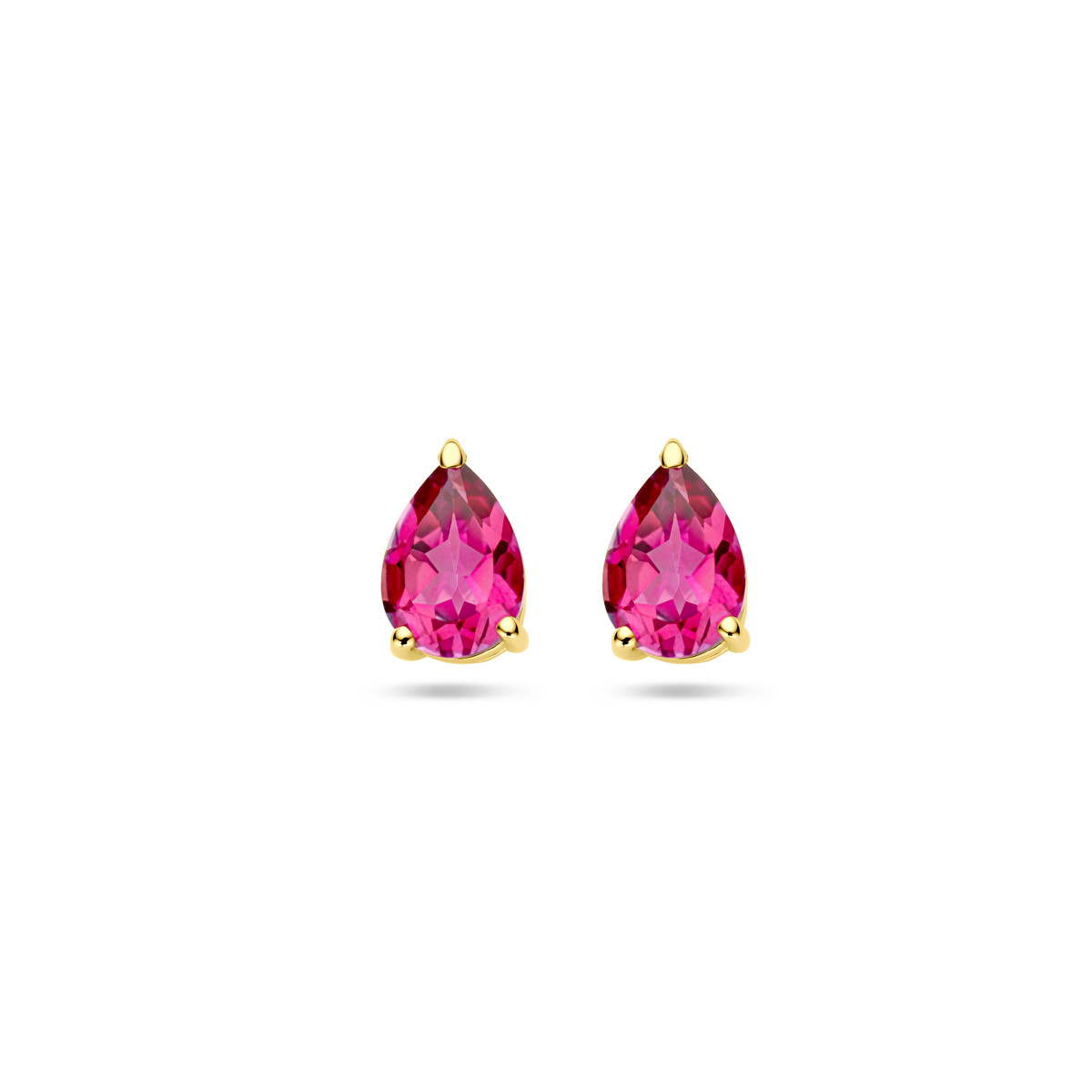 Gouden druppel oorknopjes roze topaas - 5 mm x 8 mm