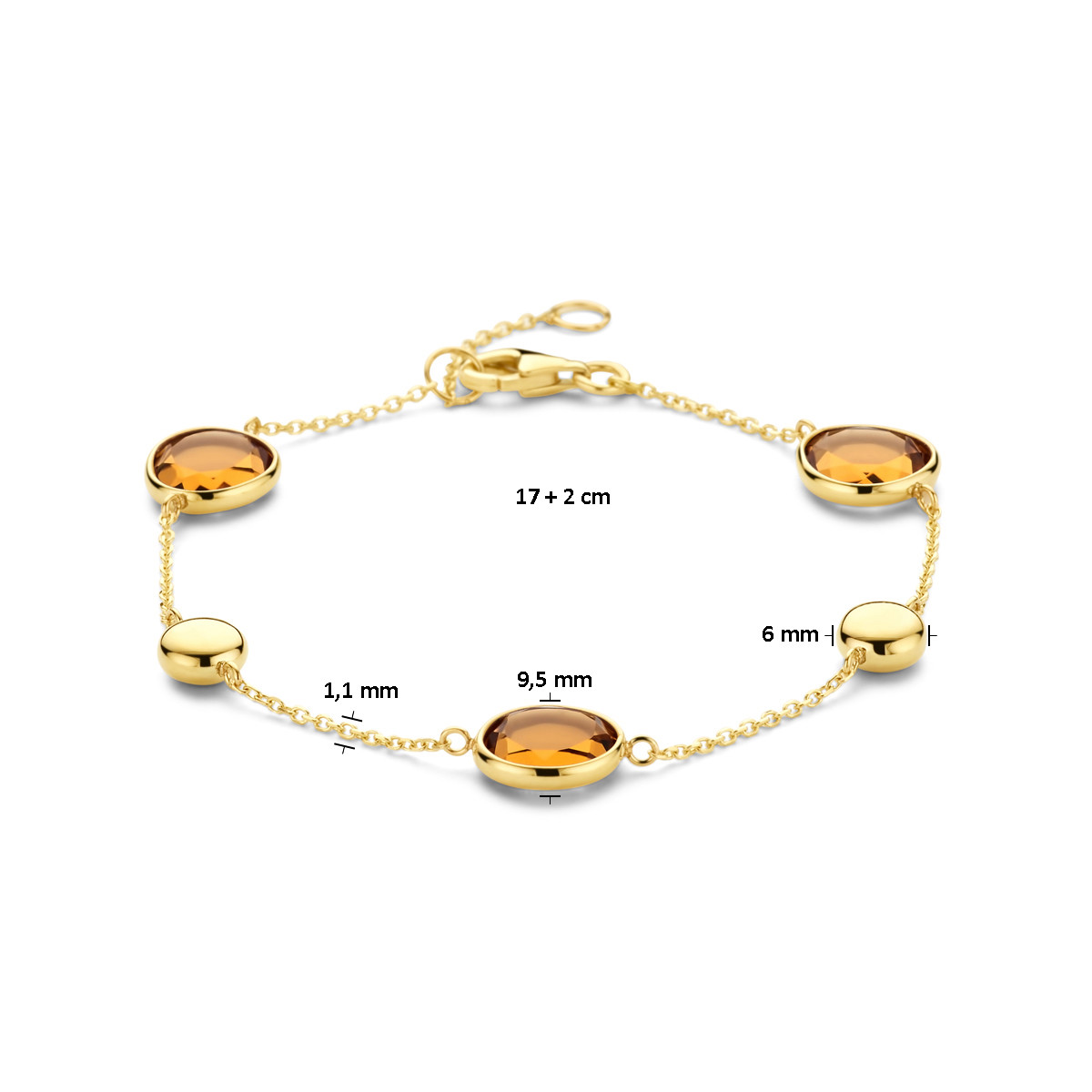 Gouden edelsteen armband met ronde citrien - Lengte 17 cm  - 19 cm