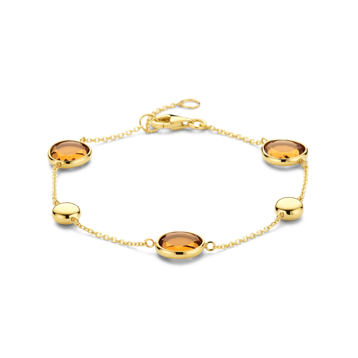 Gouden edelsteen armband met ronde citrien - Lengte 17 cm  - 19 cm
