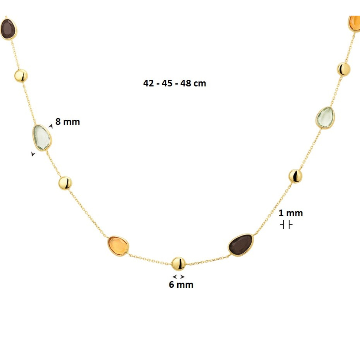 Prachtige edelsteen ketting in het goud 42-48 cm