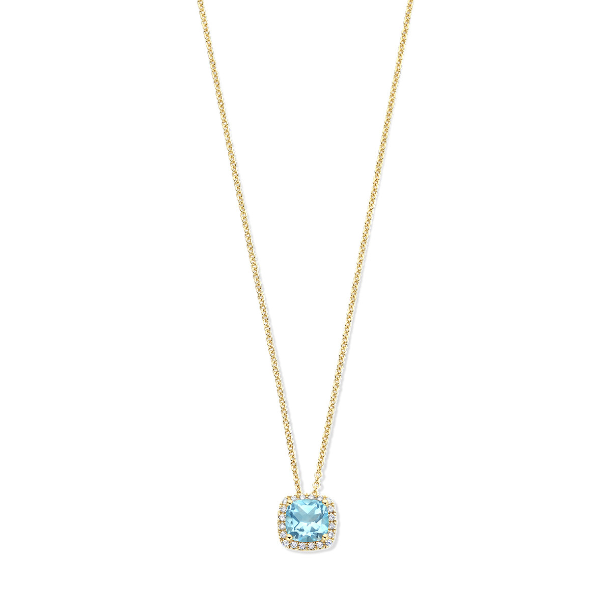 Gouden edelsteen ketting met blauwe topaas en diamant 0.15 crt - Lengte 42-45 cm
