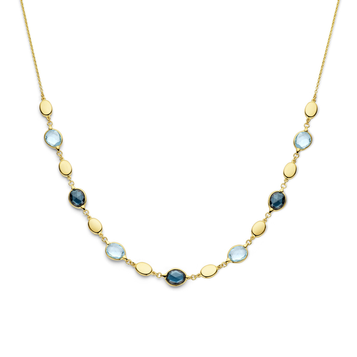 Gouden edelsteen ketting met London blue en sky blue en topaas - Lengte 43 cm