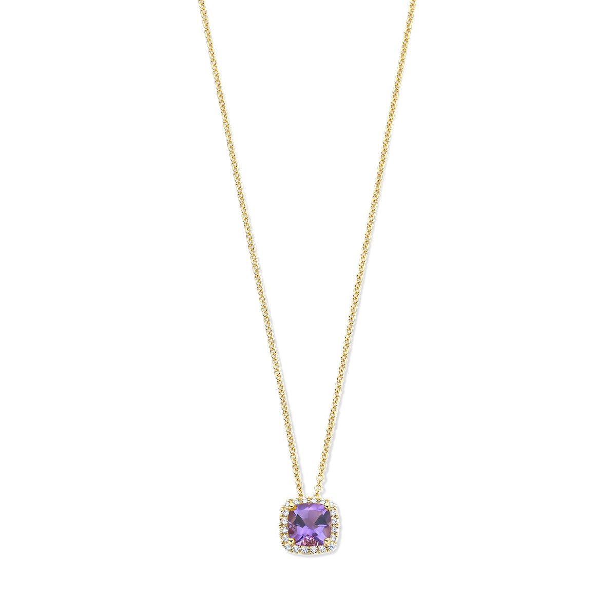 Gouden edelsteen ketting met paarse amethist en diamant 0.15 crt - Lengte 42-45 cm
