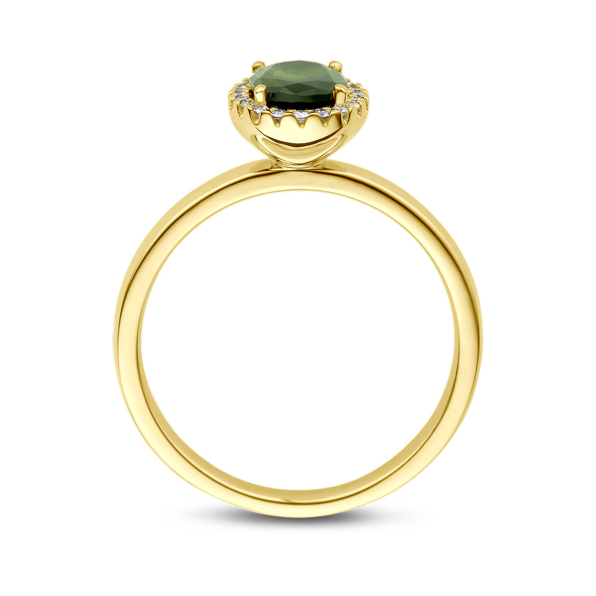 Gouden edelsteen ring met groene toermalijn en diamant ovaal 0.08 crt