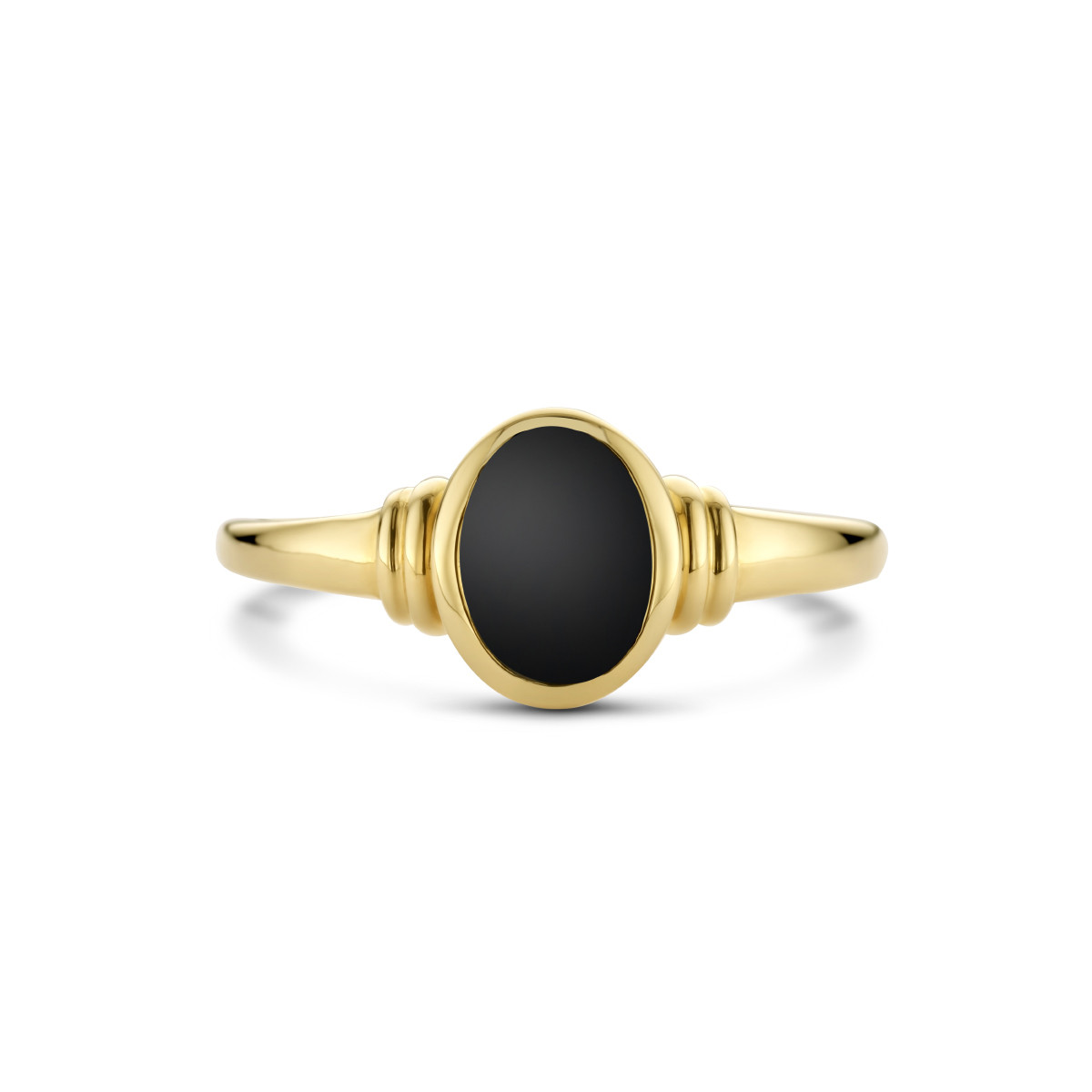 Gouden edelsteen ring met ovale onyx
