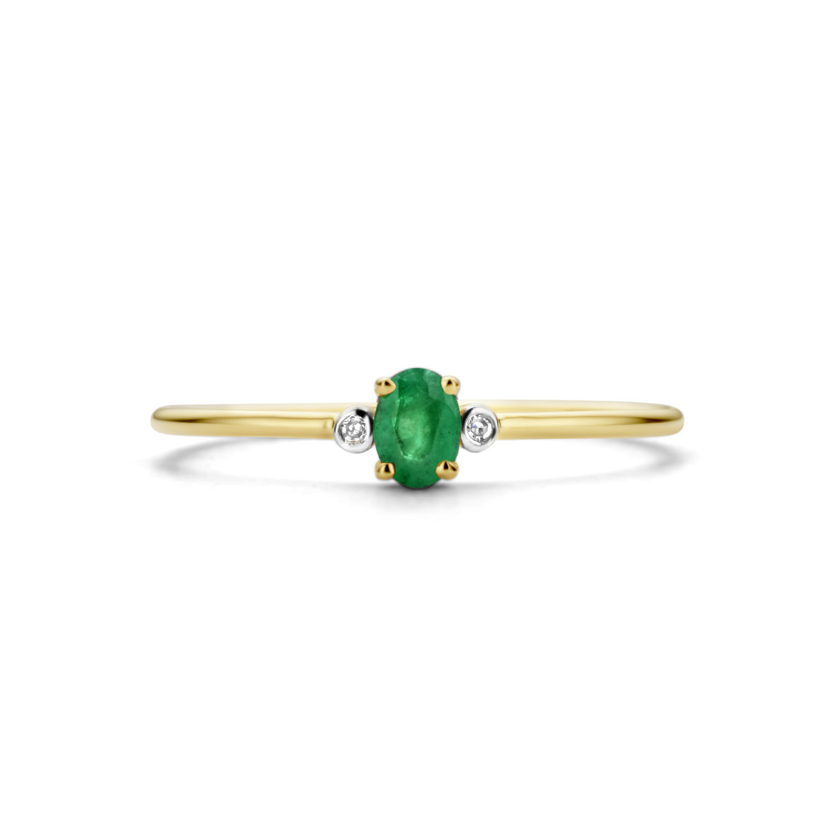 Gouden edelsteen ring met smaragd 0.20 crt en diamant 0.006 crt