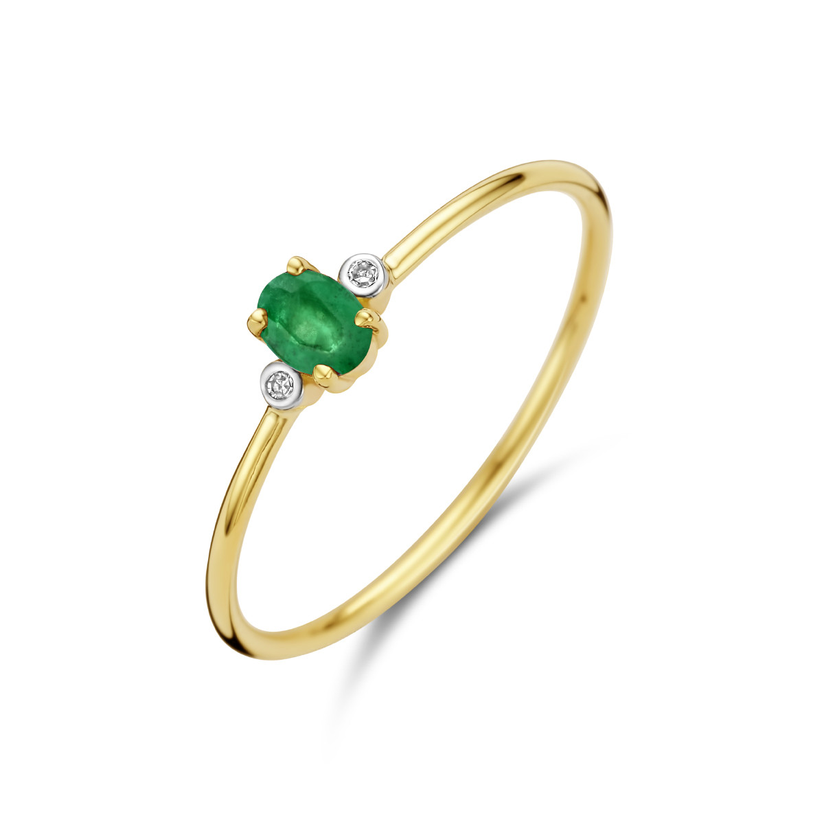 Gouden edelsteen ring met smaragd 0.20 crt en diamant 0.006 crt