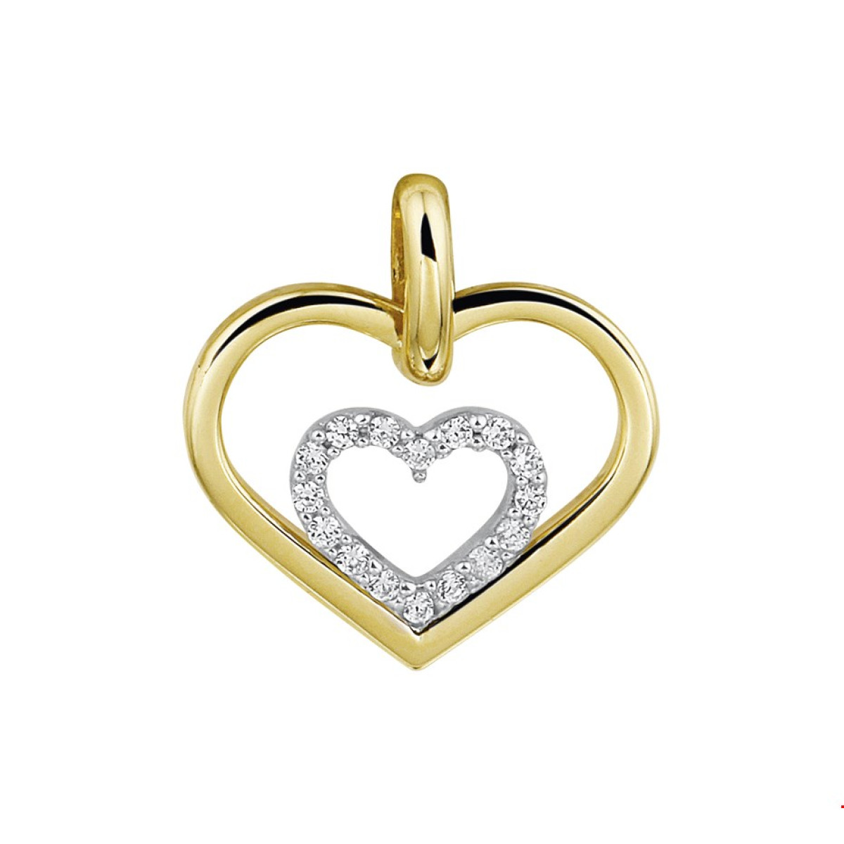 Gouden en witgouden hartjes hanger 15.5 mm zirkonia 