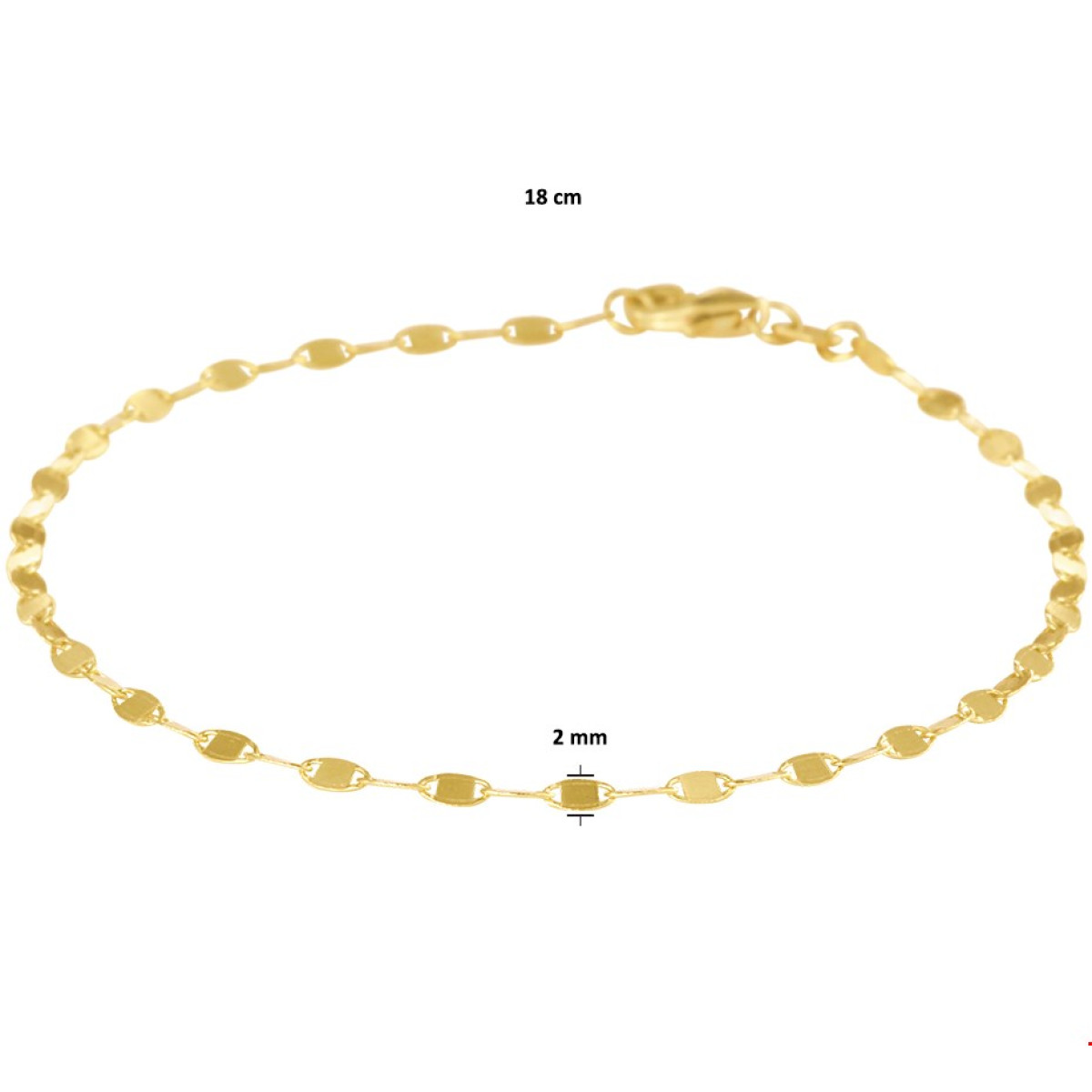 Gouden fantasie schakelarmband 2 mm dik 18 cm lang