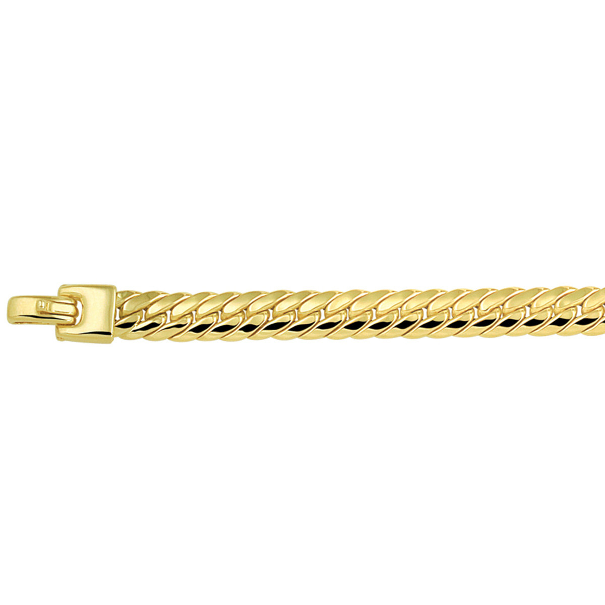 Gouden gourmet schakelarmband met glanzende afwerking 6.5 mm breed - Lengte 17 cm