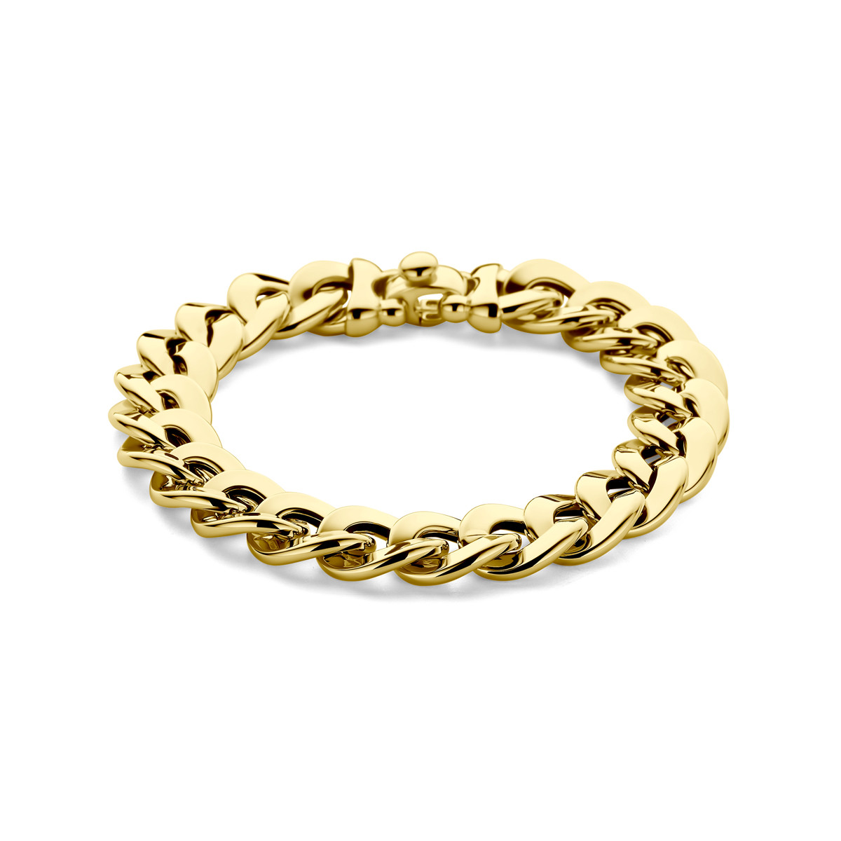 Gouden gourmet schakelarmband van 12 mm breed - Lengte 19 cm