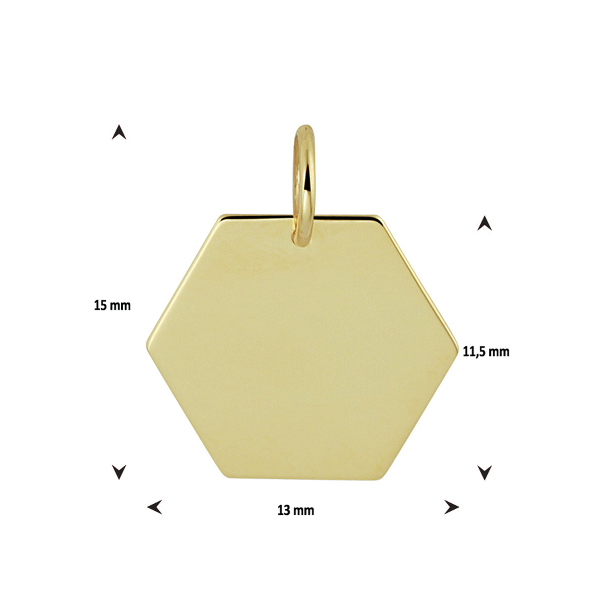 Gouden graveerhanger zeshoek - 12 x 13 mm