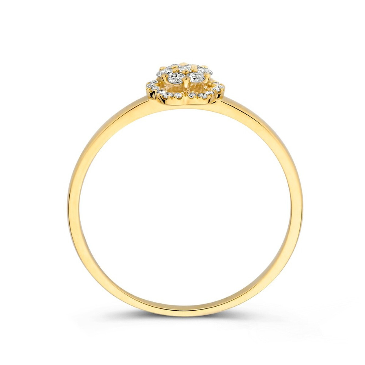 Gouden halo bloem ring met briljant geslepen diamanten  0.16 crt 6.5 mm breed