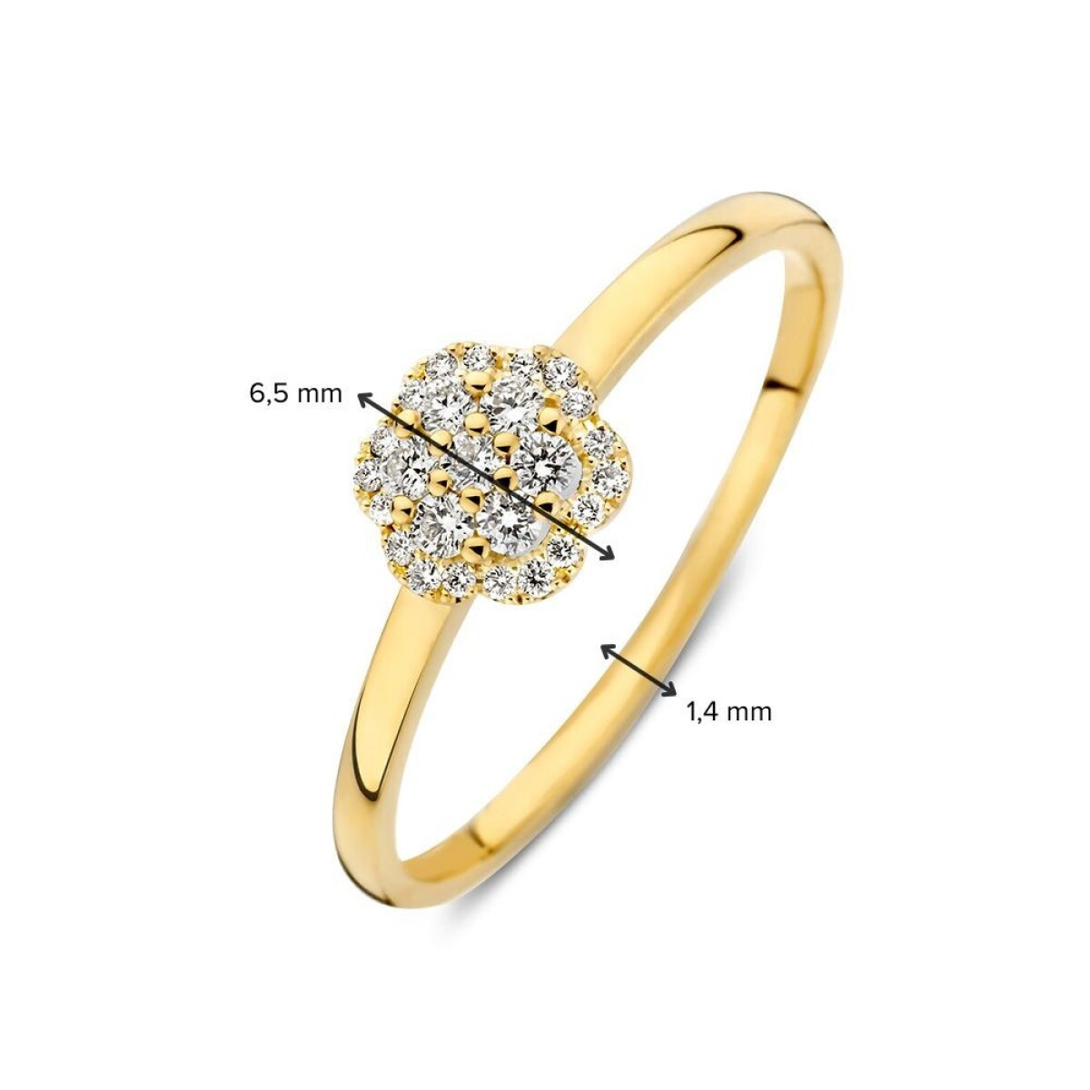 Gouden halo bloem ring met briljant geslepen diamanten  0.16 crt 6.5 mm breed
