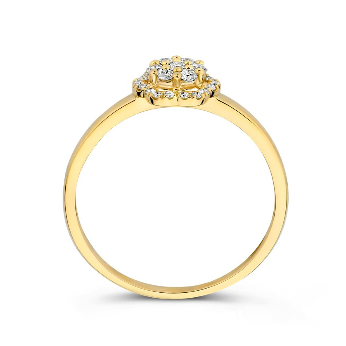Gouden halo ring bloem met 0.22 crt diamanten 7.5 mm breed
