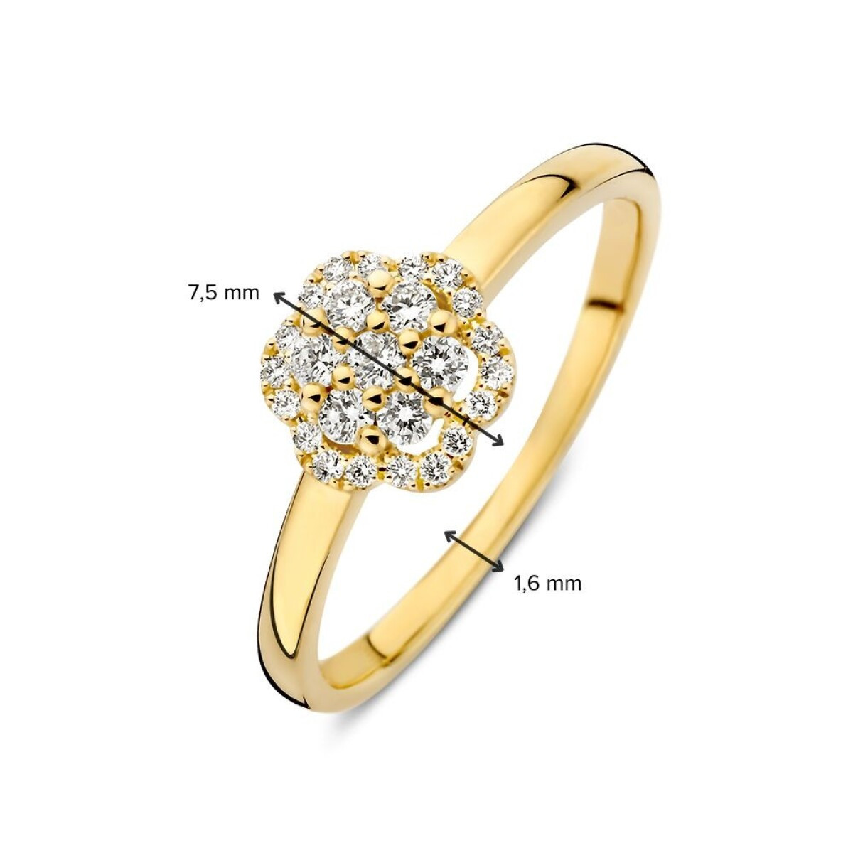 Gouden halo ring bloem met 0.22 crt diamanten 7.5 mm breed
