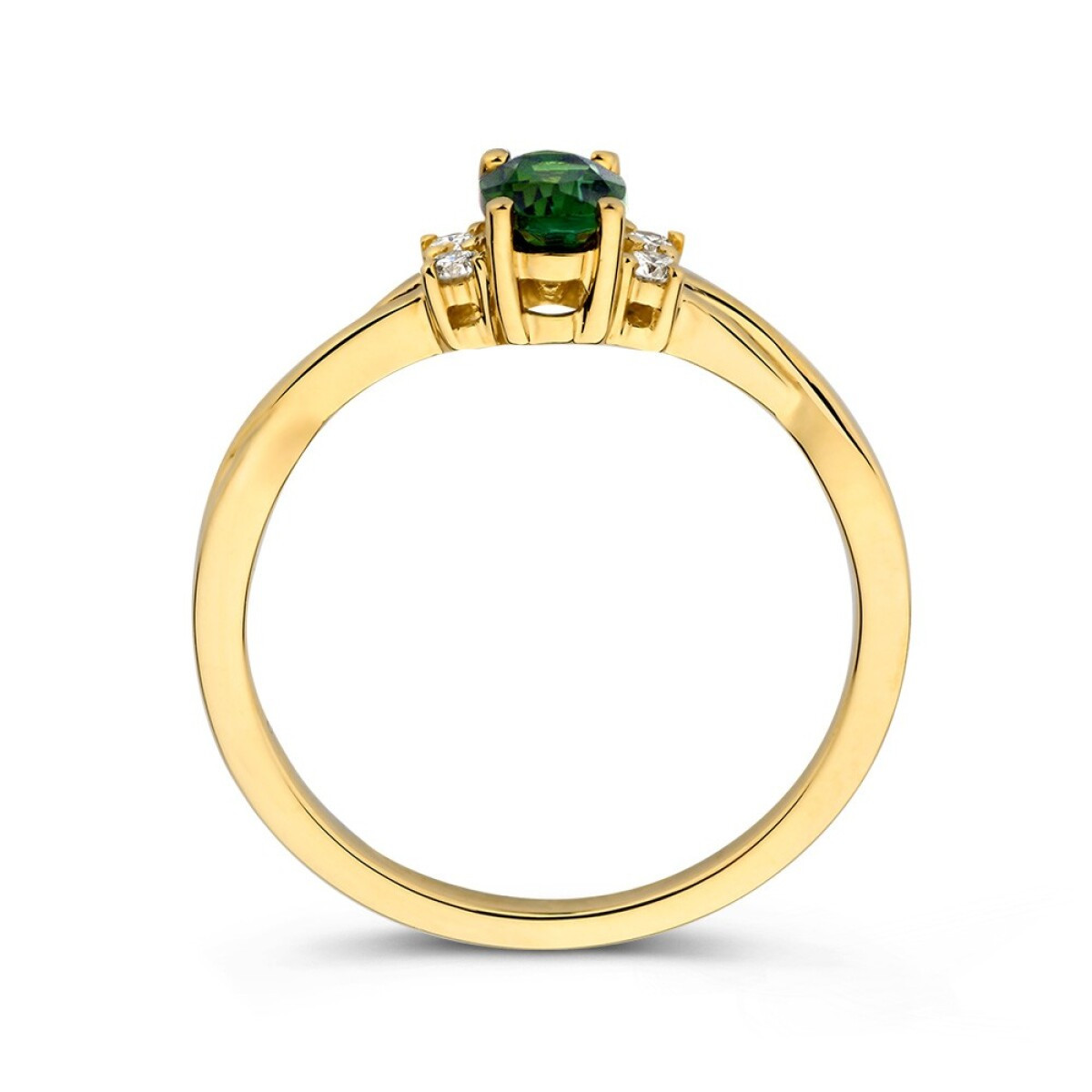 Gouden halo ring met groene ovale toermalijn en 0.09 crt diamanten 6.2 mm breed