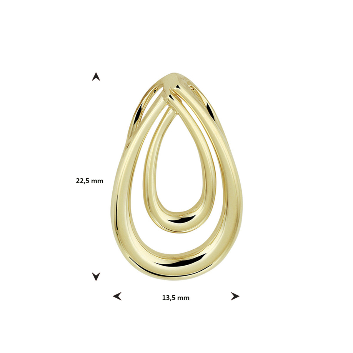 Gouden hanger druppelvorm - 22.5 x 13.5 mm