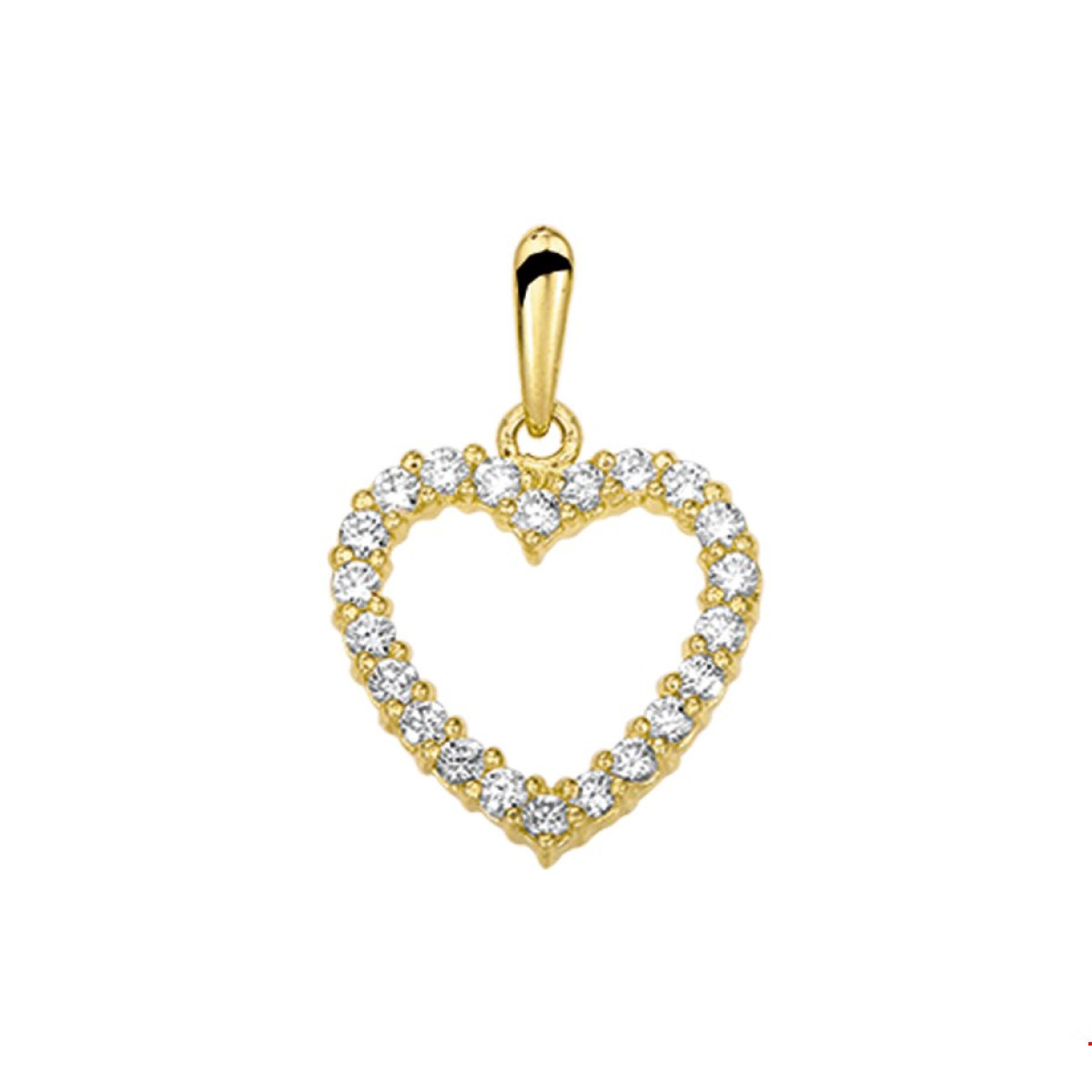 Gouden hanger hart 13 mm bij 13 mm zirkonia