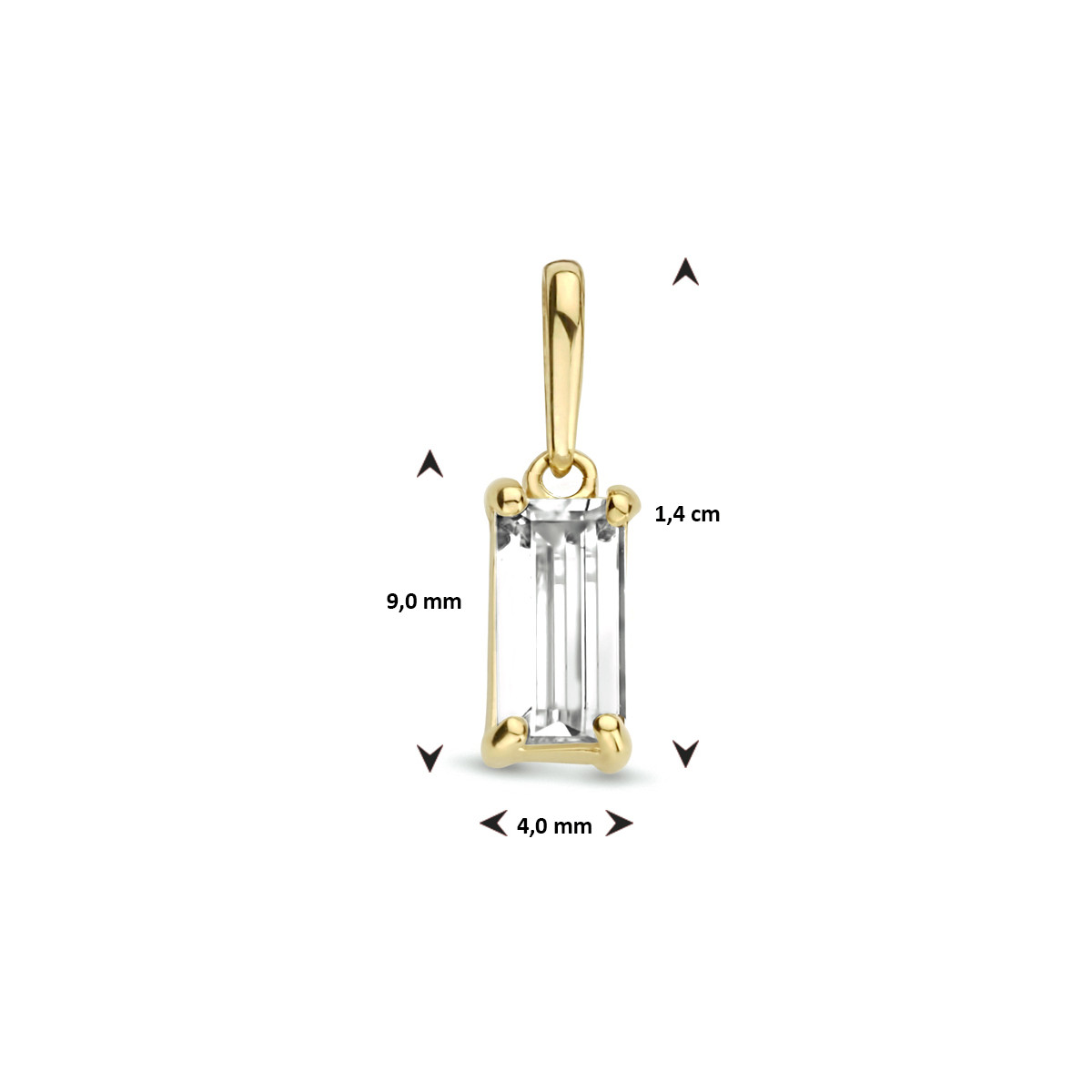 Gouden hanger met baguette zirkonia - 14 x 4 mm