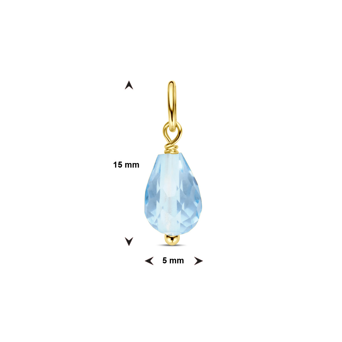 Gouden hanger met blauwe topaas 5 mm breed - Hoogte 15 mm