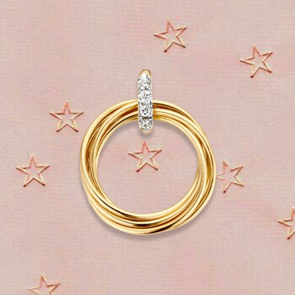 Gouden hanger met fijne ringen en zirkonia