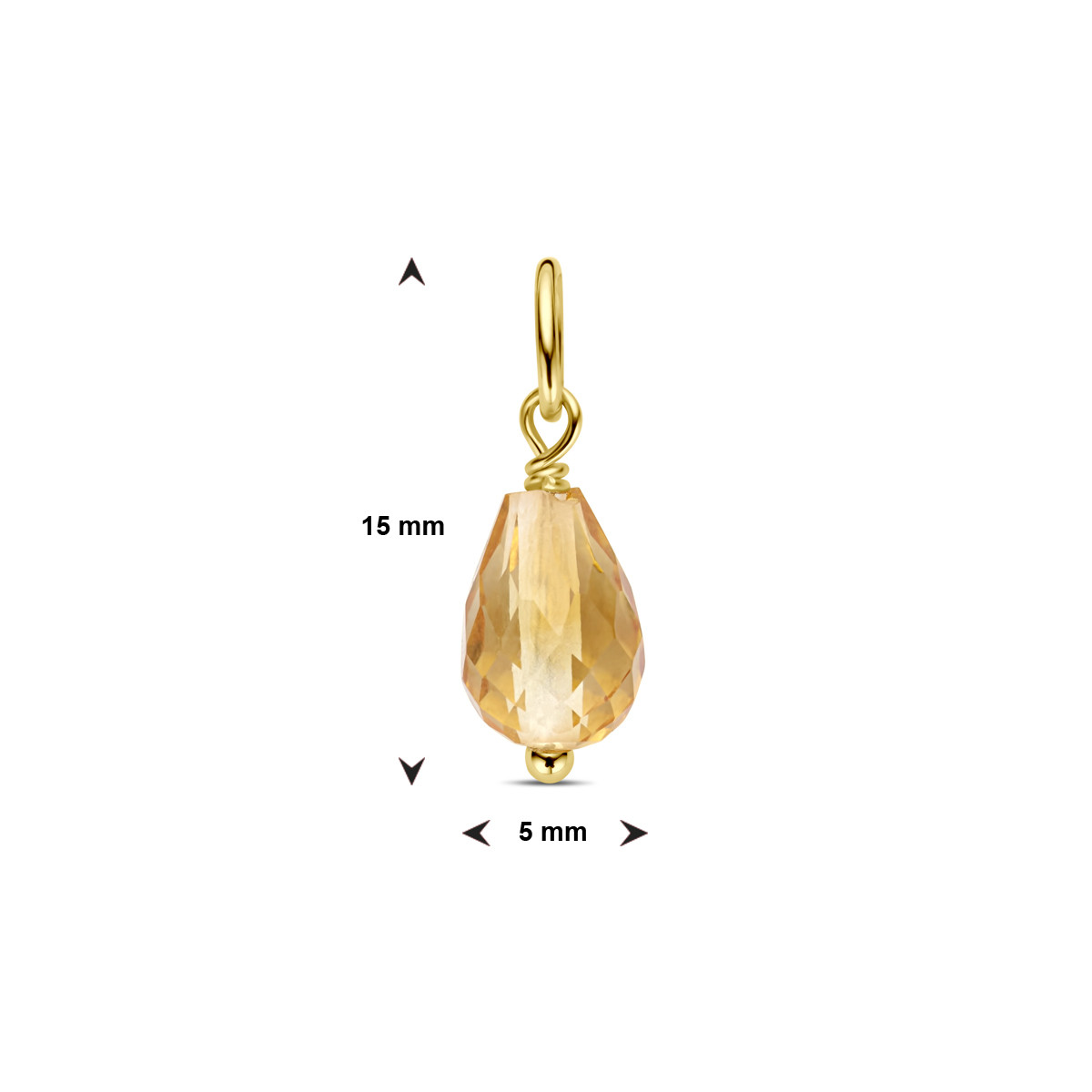 Gouden hanger met gele/oranje citrien 5 mm breed - Hoogte 15 mm