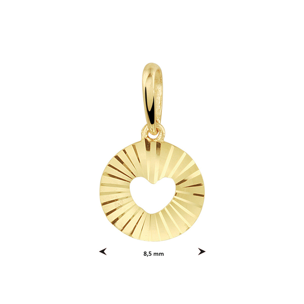 Gouden hanger met opengewerkt hartje gediamanteerd - Diameter: 8.5 mm