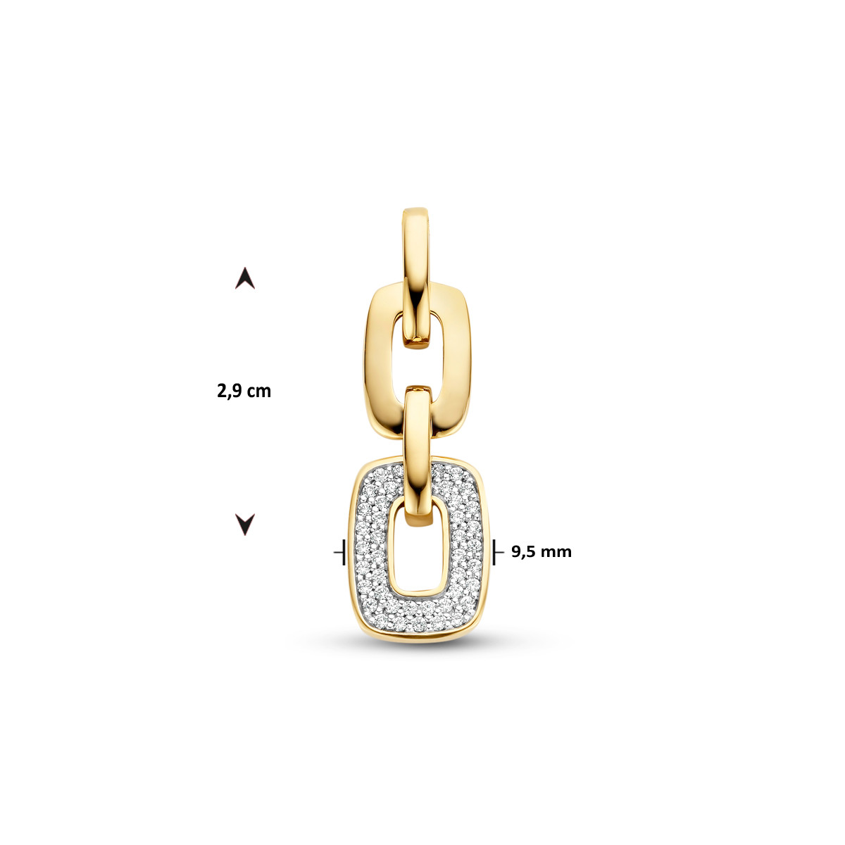 Gouden hanger met schakelmotief en diamanten - 29 x 9.5 mm