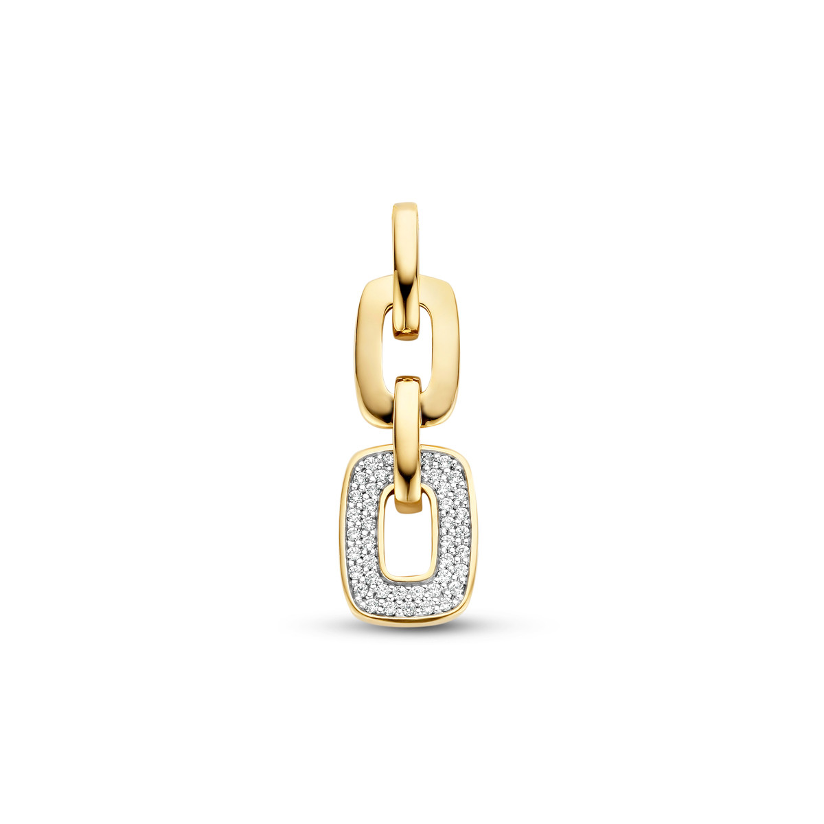 Gouden hanger met schakelmotief en diamanten - 29 x 9.5 mm