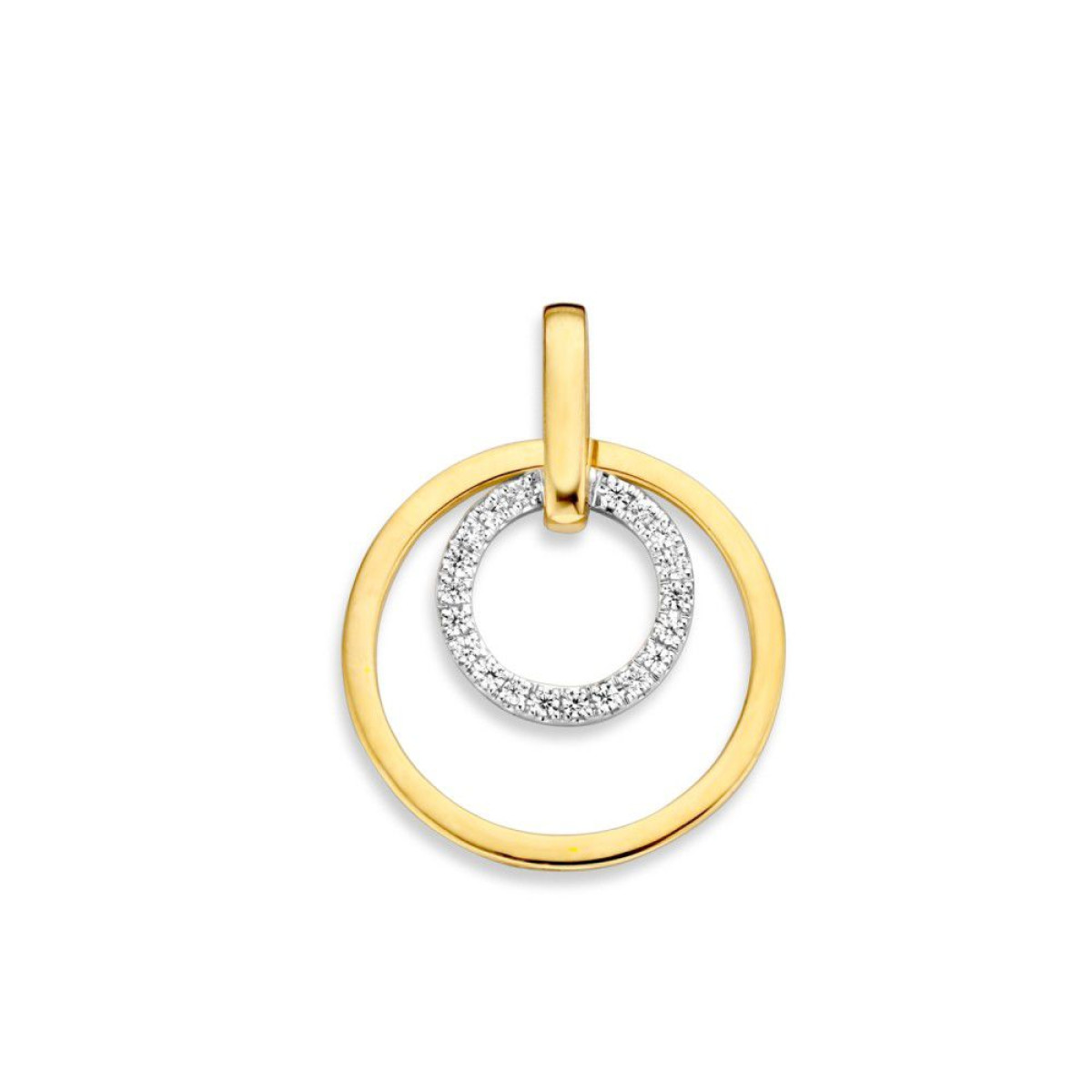 Gouden hanger met witgoud en zirkonia twee ringen