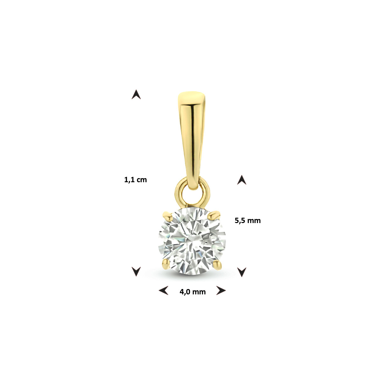 Gouden hanger met zirkonia - Diameter 4 mm